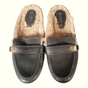 Giani Bernini Black Dailyn Faux Fur-Lined Leather Upper Loafers Size 7